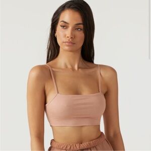 Joah Brown Ribbed Square Neck Crop Top Dusty Rose Tan XS/S